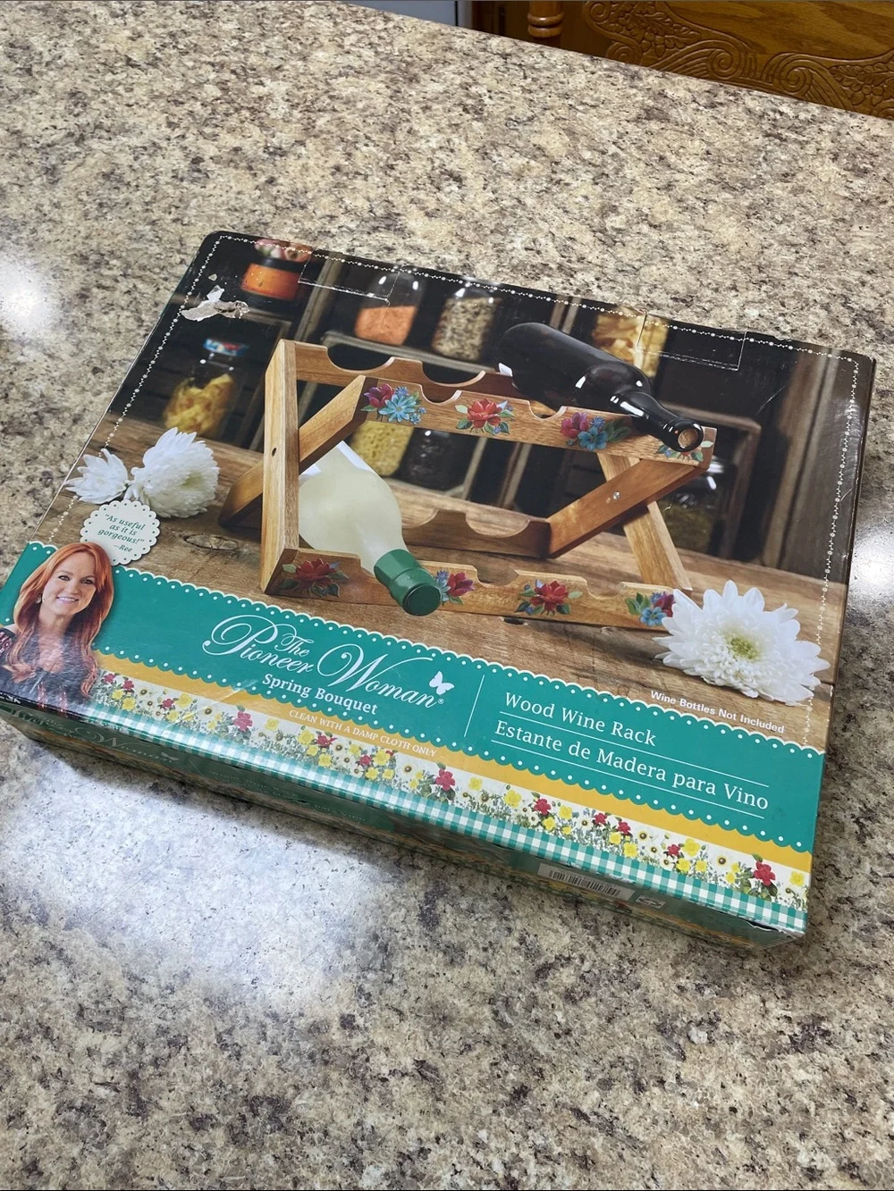 The Pioneer Woman Spring Bouquet Wood  13.9” Wine Rack. NEW IN BOX!